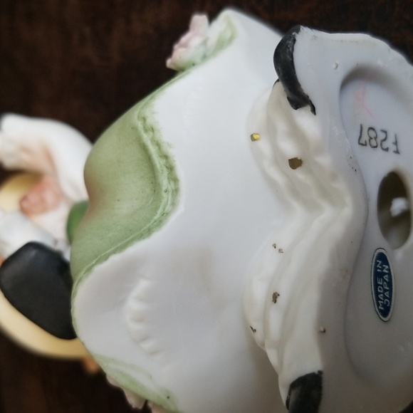 Vtg Adorable Little Green Dress Porcelain Baby Doll Figurine Made In Japan - Picture 11 of 12